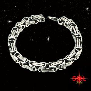 Mens Flat Link Byzantine Bracelet 8.5 Inches